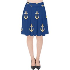 Gold Anchors Background Velvet High Waist Skirt by Celenk