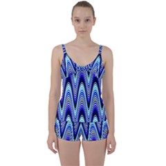 Waves Wavy Blue Pale Cobalt Navy Tie Front Two Piece Tankini by Celenk