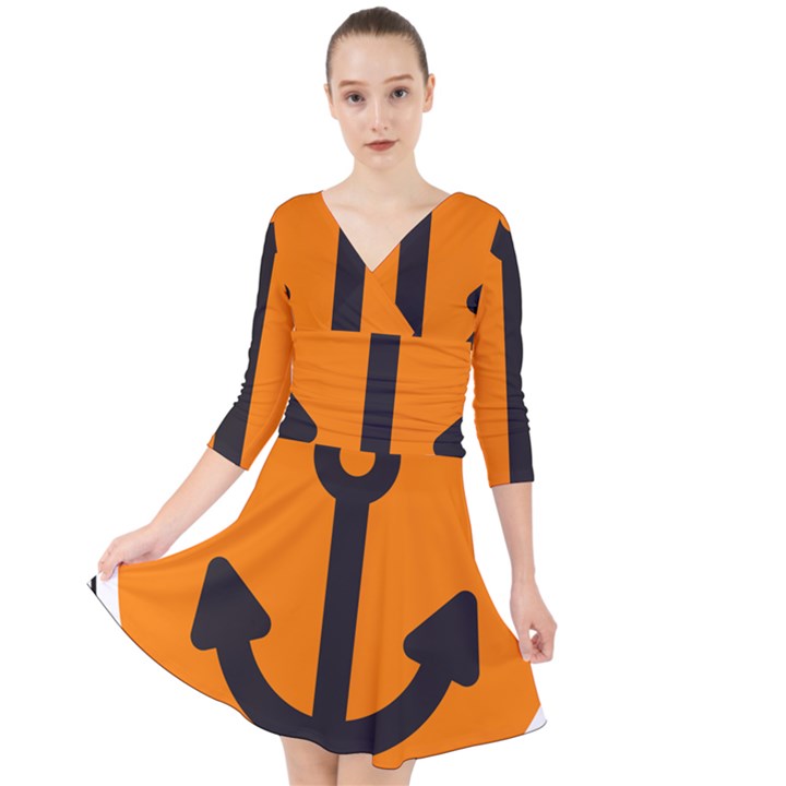Anchor Keeper Sailing Boat Quarter Sleeve Front Wrap Dress	