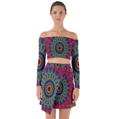 Kaleidoscope Mandala Pattern Off Shoulder Top With Skirt Set by Celenk