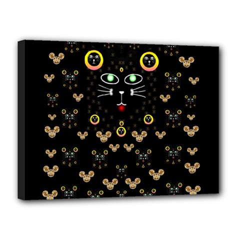 Merry Black Cat In The Night And A Mouse Involved Pop Art Canvas 16  X 12 