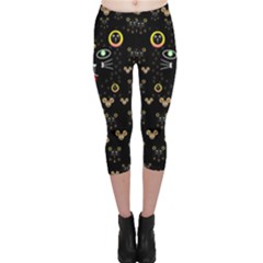 Merry Black Cat In The Night And A Mouse Involved Pop Art Capri Leggings  by pepitasart