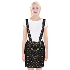 Merry Black Cat In The Night And A Mouse Involved Pop Art Braces Suspender Skirt by pepitasart