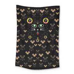 Merry Black Cat In The Night And A Mouse Involved Pop Art Small Tapestry by pepitasart