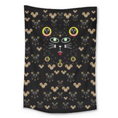 Merry Black Cat In The Night And A Mouse Involved Pop Art Large Tapestry