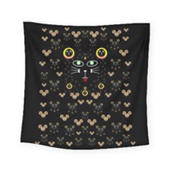 Merry Black Cat In The Night And A Mouse Involved Pop Art Square Tapestry (small) by pepitasart