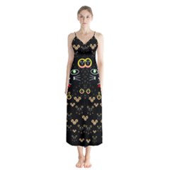 Merry Black Cat In The Night And A Mouse Involved Pop Art Button Up Chiffon Maxi Dress by pepitasart