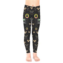 Merry Black Cat In The Night And A Mouse Involved Pop Art Kids  Legging by pepitasart