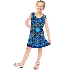 Mandala Blue Abstract Circle Kids  Tunic Dress by Celenk