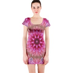 Flower Mandala Art Pink Abstract Short Sleeve Bodycon Dress by Celenk