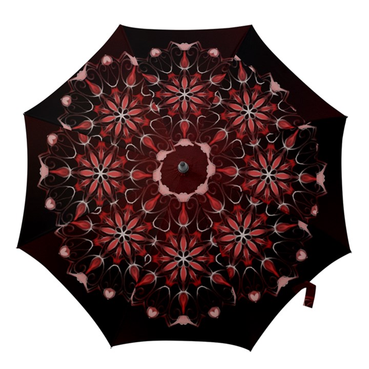 Mandala Red Bright Kaleidoscope Hook Handle Umbrellas (Large)