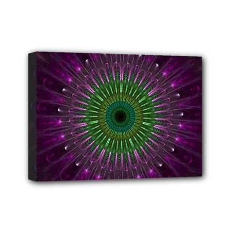 Purple Mandala Fractal Glass Mini Canvas 7  x 5 