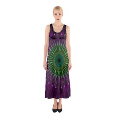 Purple Mandala Fractal Glass Sleeveless Maxi Dress