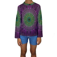 Purple Mandala Fractal Glass Kids  Long Sleeve Swimwear