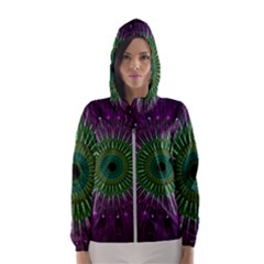 Purple Mandala Fractal Glass Hooded Wind Breaker (Women)