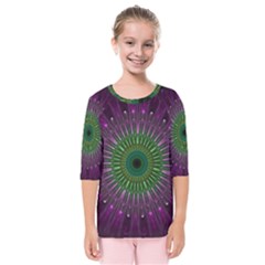 Purple Mandala Fractal Glass Kids  Quarter Sleeve Raglan Tee