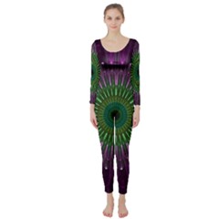 Purple Mandala Fractal Glass Long Sleeve Catsuit