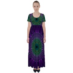 Purple Mandala Fractal Glass High Waist Short Sleeve Maxi Dress