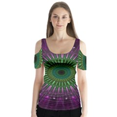 Purple Mandala Fractal Glass Butterfly Sleeve Cutout Tee 