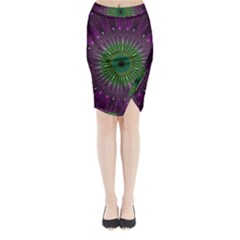 Purple Mandala Fractal Glass Midi Wrap Pencil Skirt