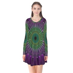 Purple Mandala Fractal Glass Flare Dress