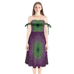 Purple Mandala Fractal Glass Shoulder Tie Bardot Midi Dress