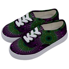 Purple Mandala Fractal Glass Kids  Classic Low Top Sneakers