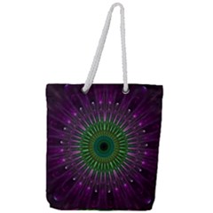 Purple Mandala Fractal Glass Full Print Rope Handle Tote (Large)