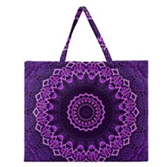 Mandala Purple Mandalas Balance Zipper Large Tote Bag