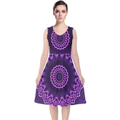 Mandala Purple Mandalas Balance V-neck Midi Sleeveless Dress 