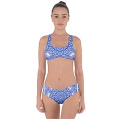 Blue Mandala Kaleidoscope Criss Cross Bikini Set by Celenk