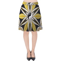 Mandala Yin Yang Live Flower Velvet High Waist Skirt by Celenk