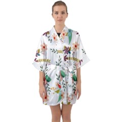 Floral Backdrop Pattern Flower Quarter Sleeve Kimono Robe by Celenk