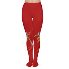 Red Background Paper Plants Women s Tights