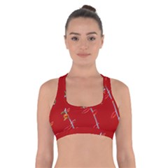 Red Background Paper Plants Cross Back Sports Bra by Celenk