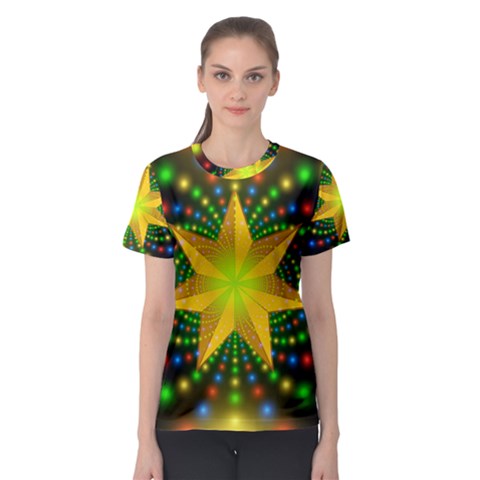 Christmas Star Fractal Symmetry Women s Sport Mesh Tee by Celenk