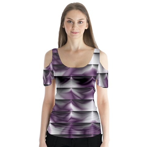Background Texture Pattern Butterfly Sleeve Cutout Tee  by Celenk
