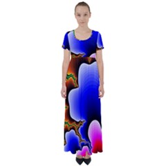 Fractal Background Pattern Color High Waist Short Sleeve Maxi Dress by Celenk