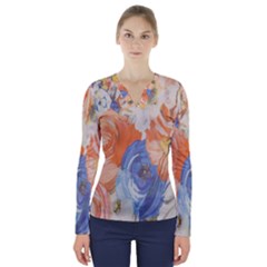 Texture Fabric Textile Detail V-Neck Long Sleeve Top