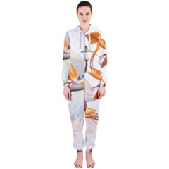 Exotic Birds Of Paradise And Flowers Watercolor Hooded Jumpsuit (ladies) 