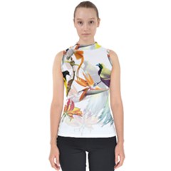 Exotic Birds Of Paradise And Flowers Watercolor Shell Top by TKKdesignsCo