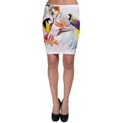 Exotic Birds Of Paradise And Flowers Watercolor Bodycon Skirt by TKKdesignsCo