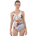 Exotic Birds of Paradise and Flowers Watercolor Cut-Out Back One Piece Swimsuit View1