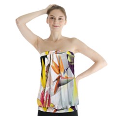 Exotic Birds Of Paradise And Flowers Watercolor Strapless Top