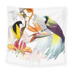 Exotic Birds Of Paradise And Flowers Watercolor Square Tapestry (large) by TKKdesignsCo