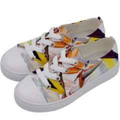 Exotic Birds Of Paradise And Flowers Watercolor Kids  Low Top Canvas Sneakers by TKKdesignsCo