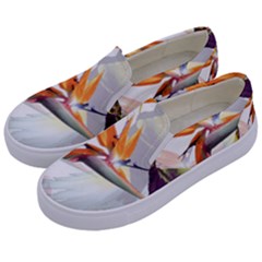 Exotic Birds Of Paradise And Flowers Watercolor Kids  Canvas Slip Ons