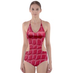 Textile Texture Spotted Fabric Cut-out One Piece Swimsuit by Celenk