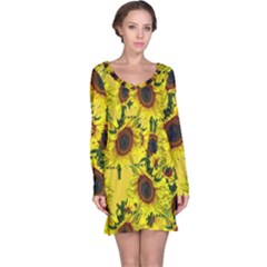 Sun Flower Pattern Background Long Sleeve Nightdress