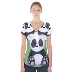 Cute Panda Short Sleeve Front Detail Top by Valentinaart
